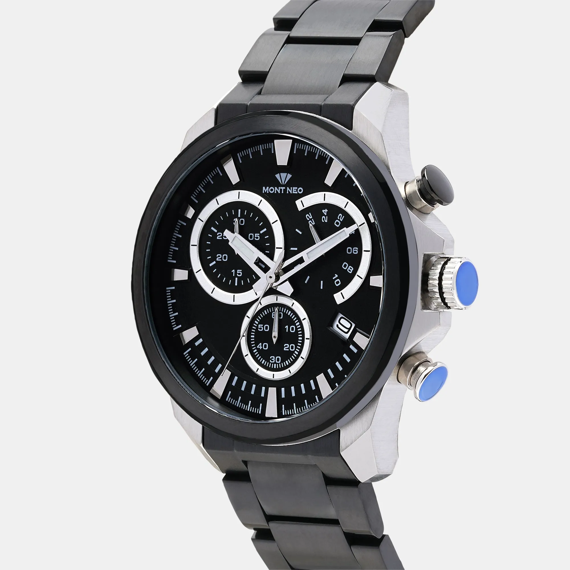 Stylish Black Chronograph Men Stainless Steel Watch 7011M-M1404