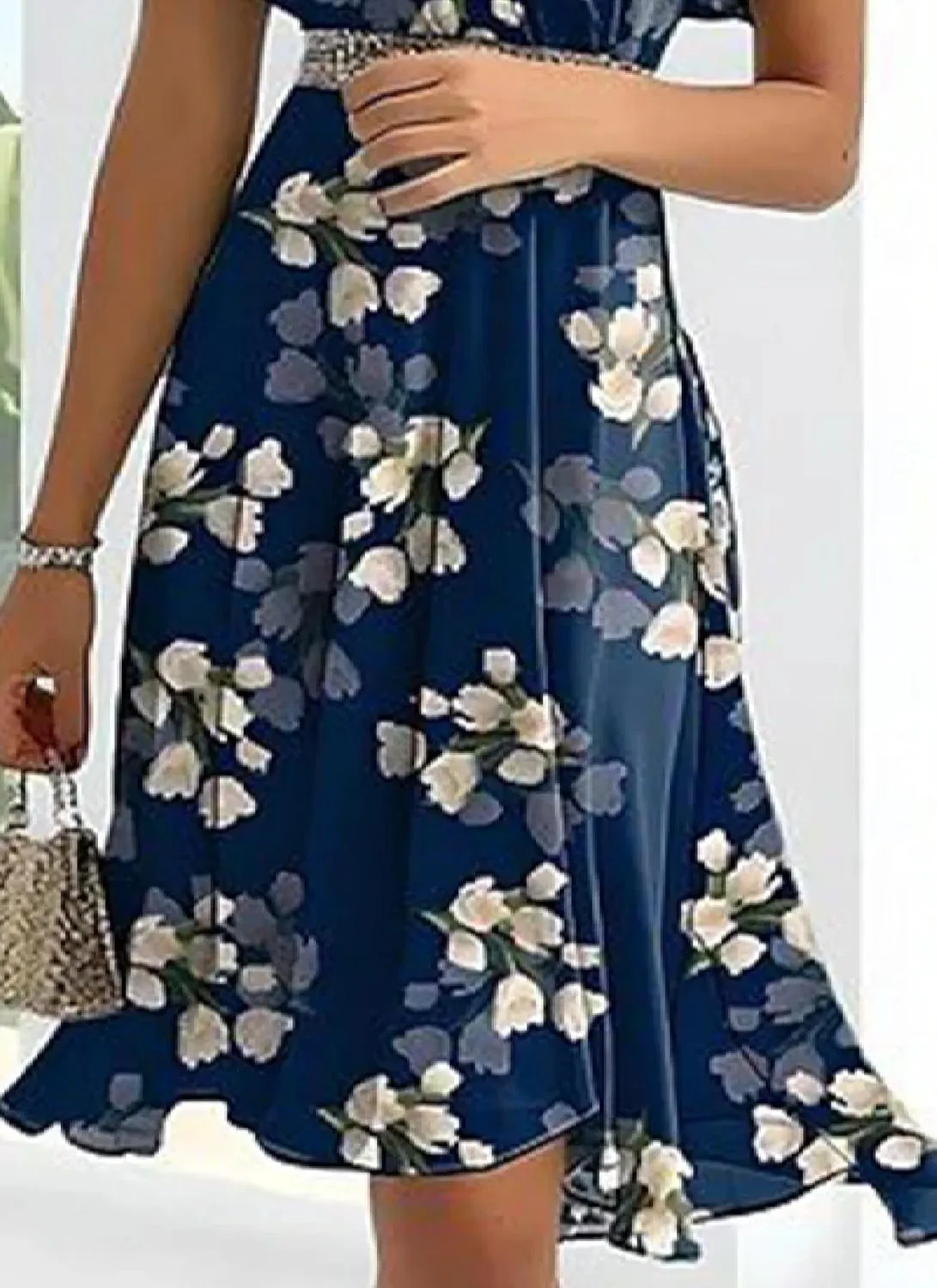 Summer Dresses for Women V Neck Ruffle Short Sleeve Floral Print Aline Mini Dress