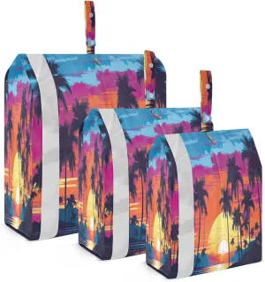 Sunset Palm Tree Beach Compression Packing Cubes 3 Set Travel Packing Cubes for Suitcases Organizer Bags Set for Carry on Suitcases