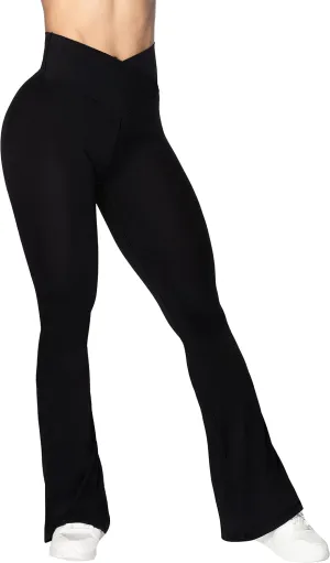 Sunzel Flare Leggings, Crossover Yoga Pants with Tummy Control, High-Waisted and Wide Leg, Sunzfly 30 Inseam, Black X-Large