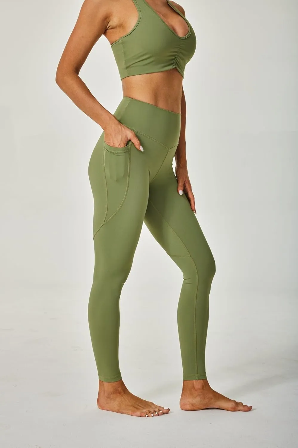 Sustainale High Waisted Yoga Capris Leggings with Pockets for Women Workout Fitness Running Pants Tight