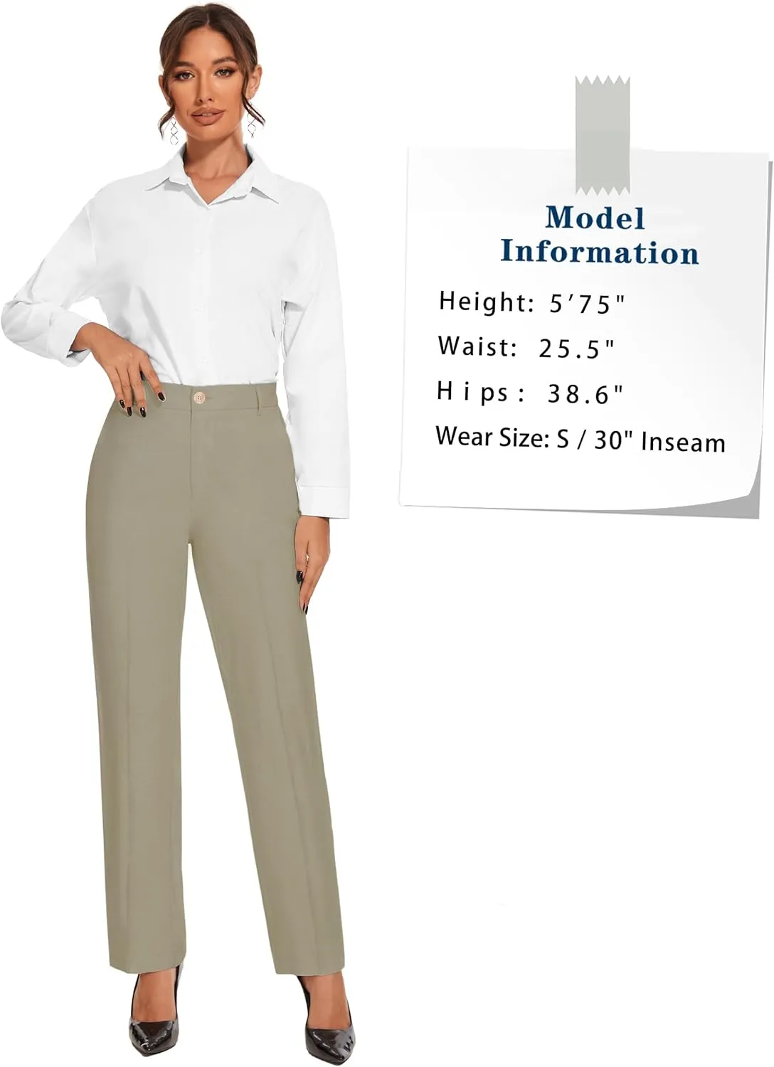 Tapata Women's 28"/30"/32"/34" Straight Linen Dress Pants with Pockets Tall, Petite, Regular for Office Work Business