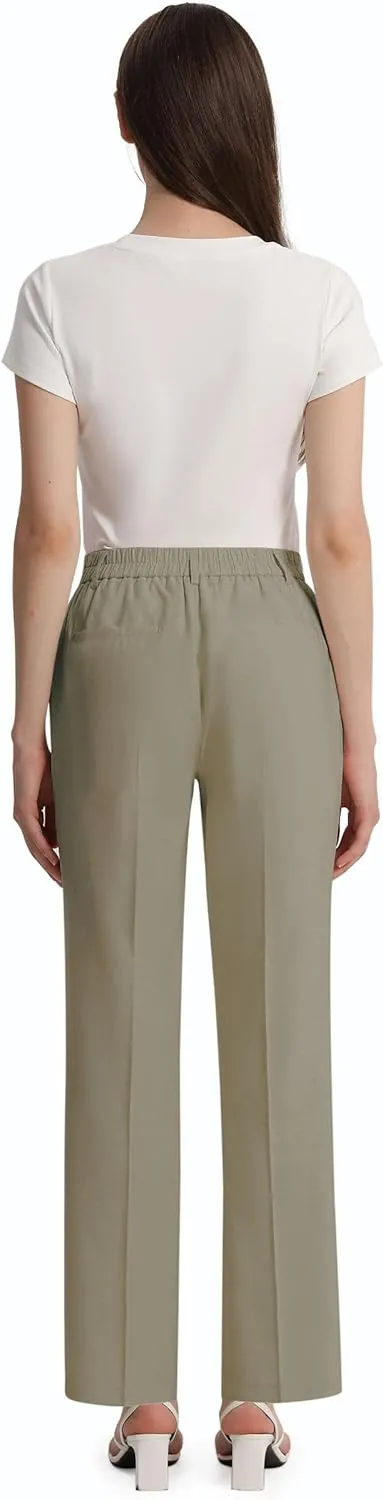 Tapata Women's 28"/30"/32"/34" Straight Linen Dress Pants with Pockets Tall, Petite, Regular for Office Work Business