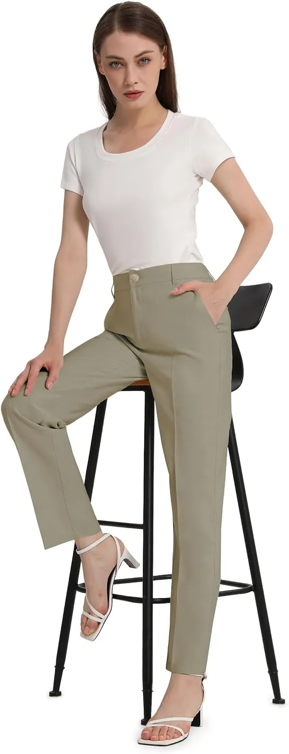 Tapata Women's 28"/30"/32"/34" Straight Linen Dress Pants with Pockets Tall, Petite, Regular for Office Work Business