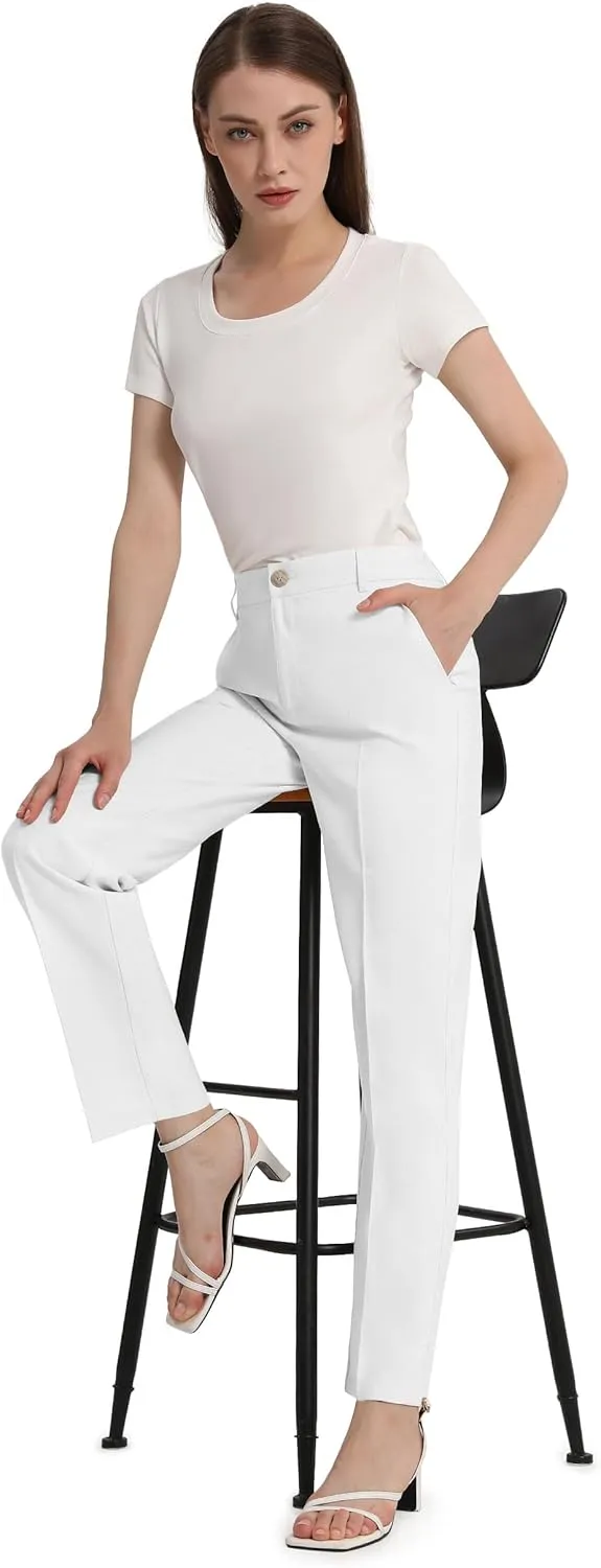 Tapata Women's 28"/30"/32"/34" Straight Linen Dress Pants with Pockets Tall, Petite, Regular for Office Work Business