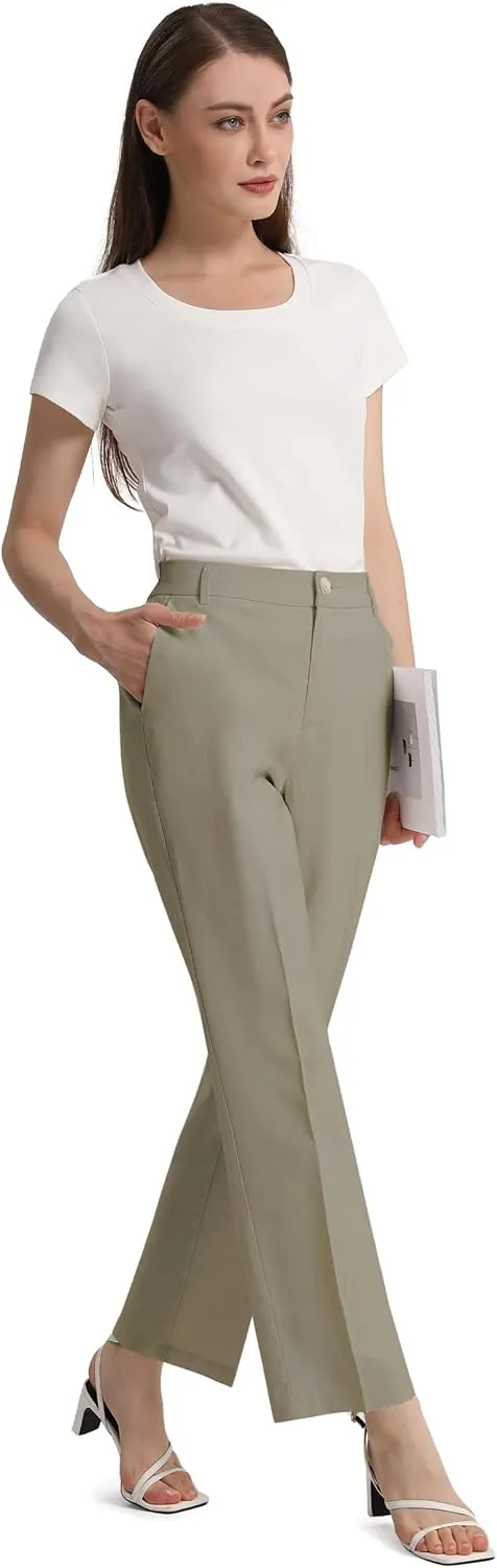 Tapata Women's 28"/30"/32"/34" Straight Linen Dress Pants with Pockets Tall, Petite, Regular for Office Work Business