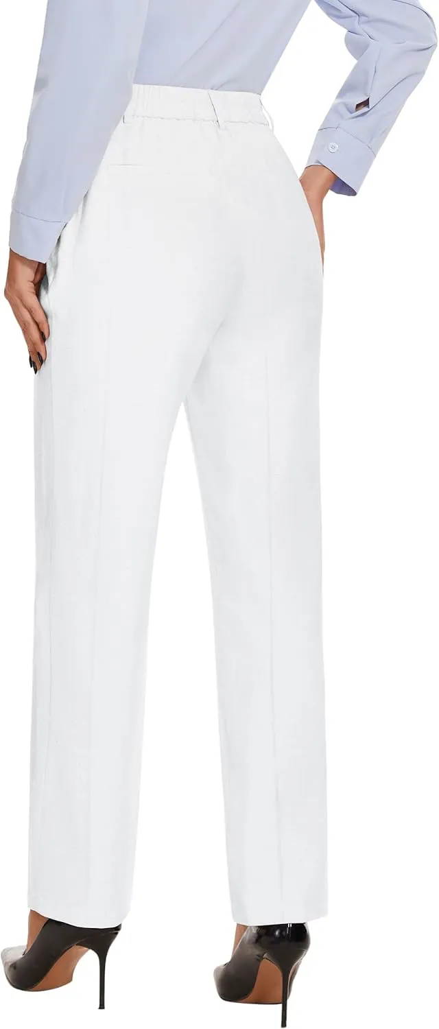 Tapata Women's 28"/30"/32"/34" Straight Linen Dress Pants with Pockets Tall, Petite, Regular for Office Work Business