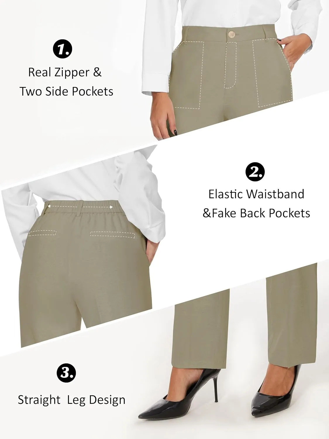 Tapata Women's 28"/30"/32"/34" Straight Linen Dress Pants with Pockets Tall, Petite, Regular for Office Work Business