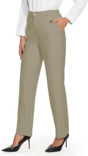Tapata Women's 28"/30"/32"/34" Straight Linen Dress Pants with Pockets Tall, Petite, Regular for Office Work Business