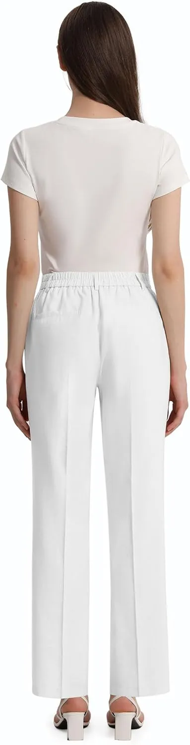 Tapata Women's 28"/30"/32"/34" Straight Linen Dress Pants with Pockets Tall, Petite, Regular for Office Work Business