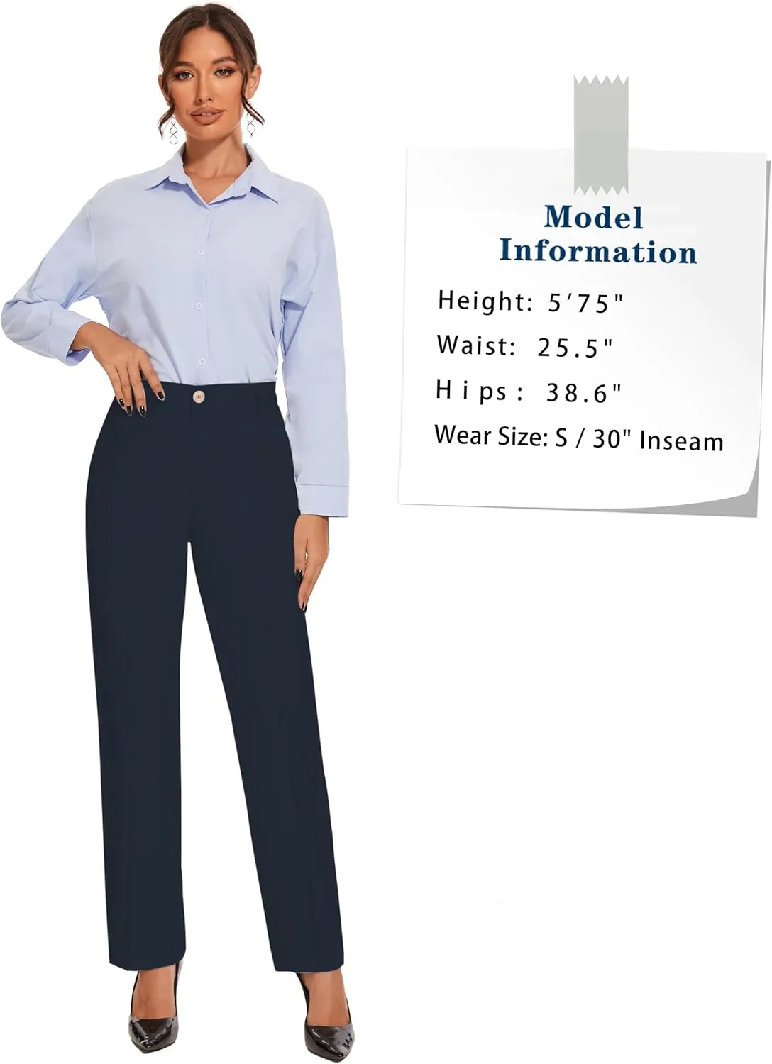 Tapata Women's 28"/30"/32"/34" Straight Linen Dress Pants with Pockets Tall, Petite, Regular for Office Work Business