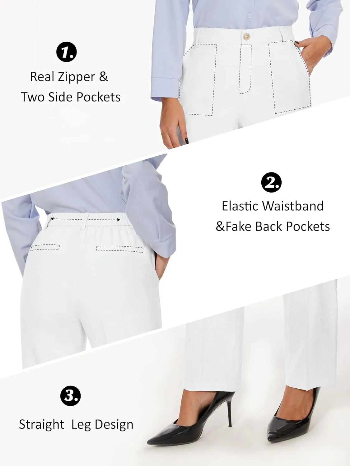 Tapata Women's 28"/30"/32"/34" Straight Linen Dress Pants with Pockets Tall, Petite, Regular for Office Work Business