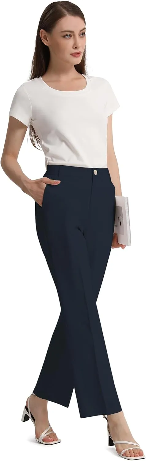 Tapata Women's 28"/30"/32"/34" Straight Linen Dress Pants with Pockets Tall, Petite, Regular for Office Work Business
