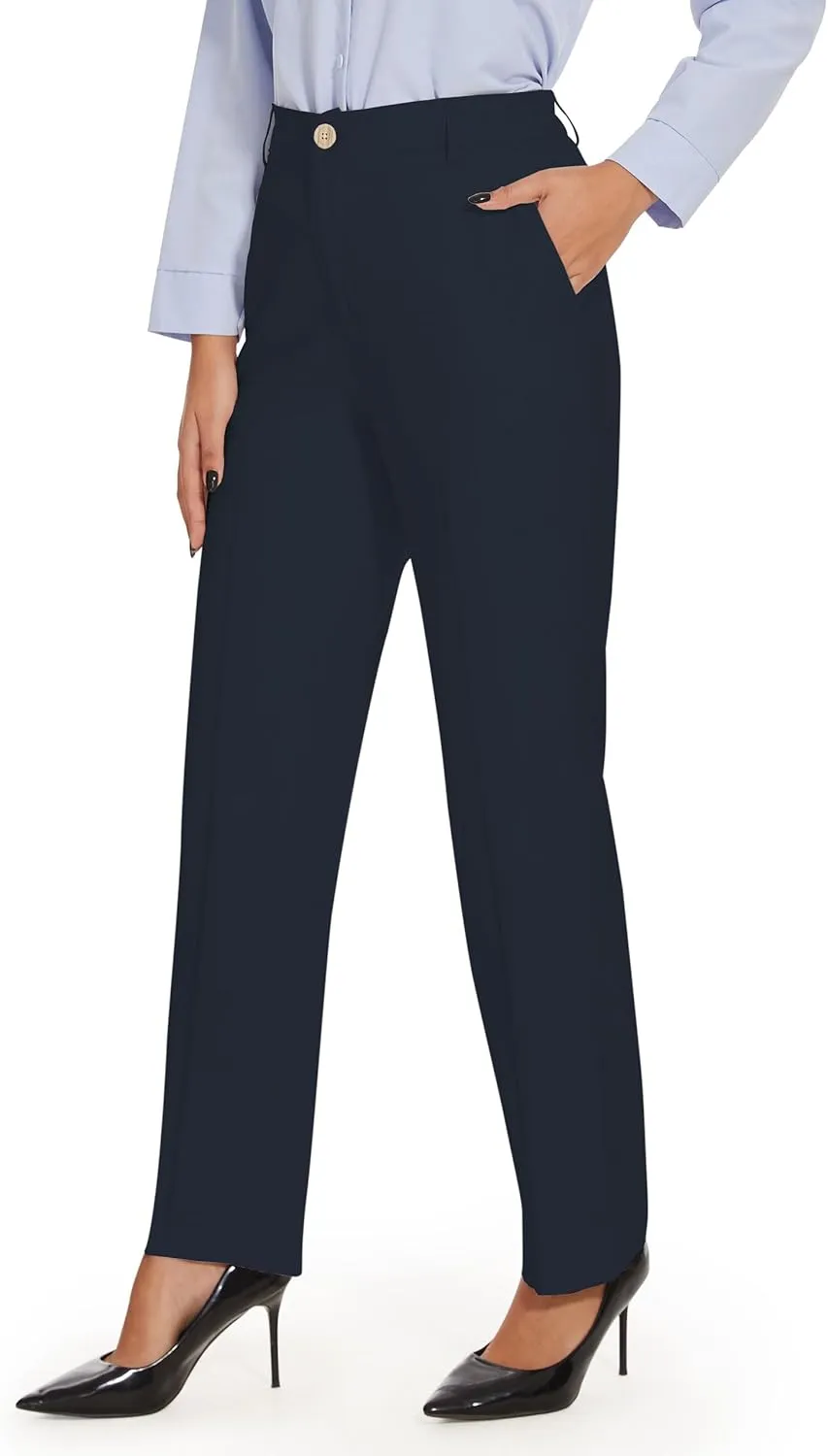 Tapata Women's 28"/30"/32"/34" Straight Linen Dress Pants with Pockets Tall, Petite, Regular for Office Work Business