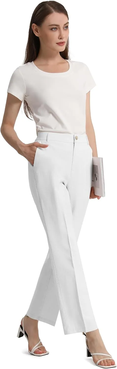 Tapata Women's 28"/30"/32"/34" Straight Linen Dress Pants with Pockets Tall, Petite, Regular for Office Work Business