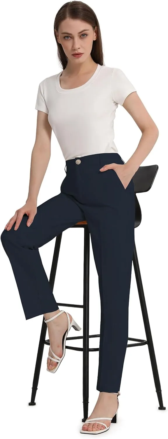 Tapata Women's 28"/30"/32"/34" Straight Linen Dress Pants with Pockets Tall, Petite, Regular for Office Work Business