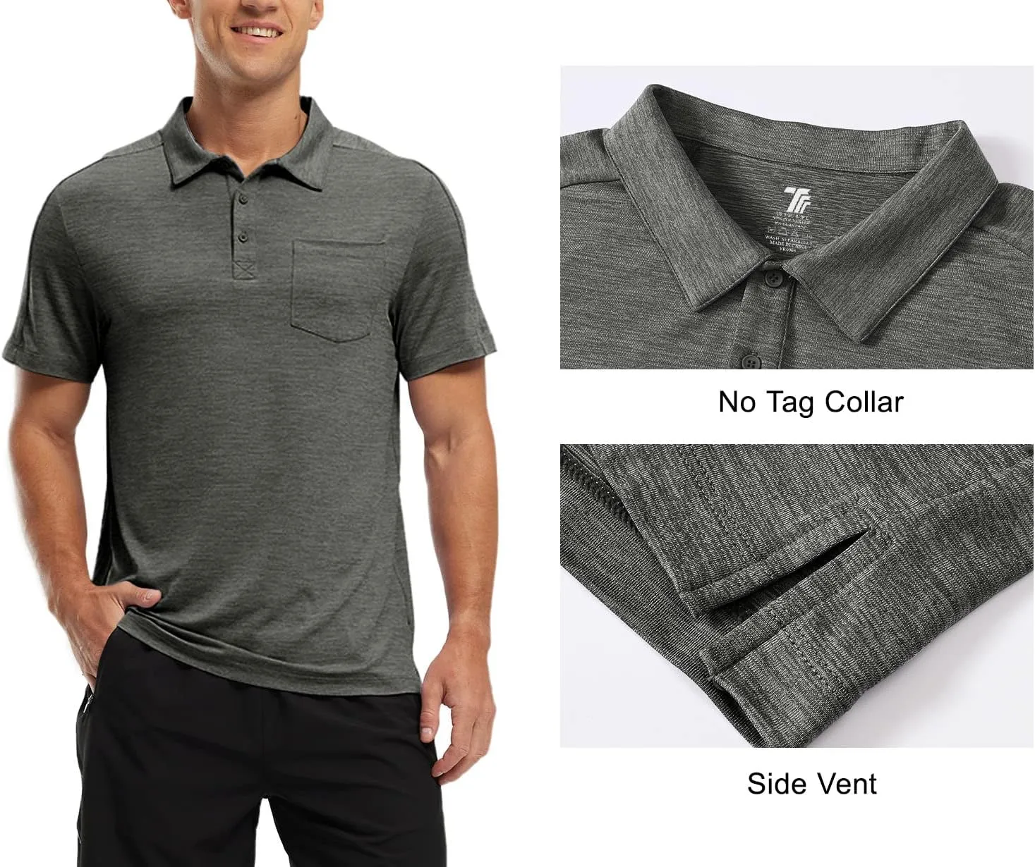 TBMPOY Men's Polo Shirts Short Sleeves with Pocket Lightweight Quick Dry Outdoor Casual Work Golf Sports Shirt