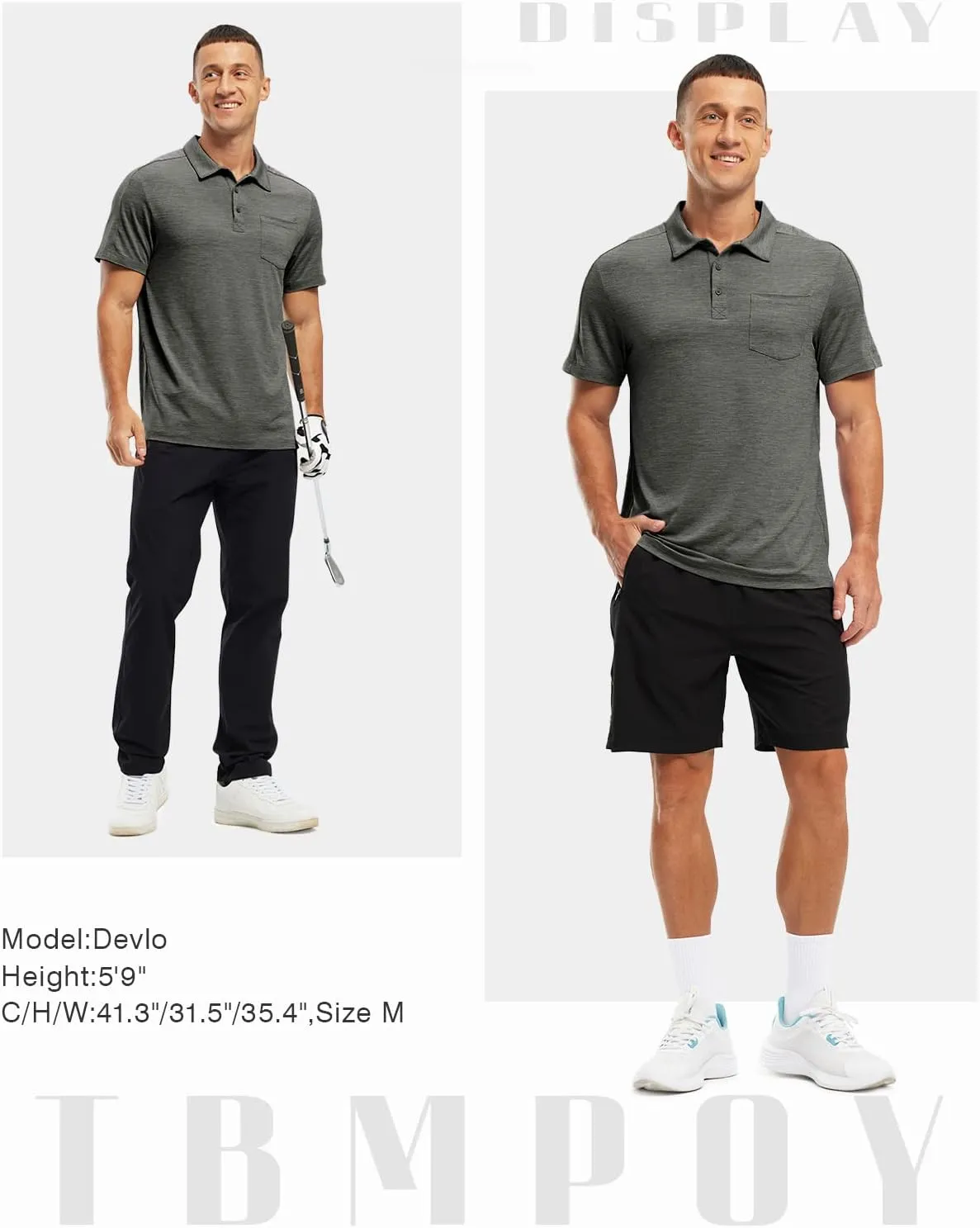 TBMPOY Men's Polo Shirts Short Sleeves with Pocket Lightweight Quick Dry Outdoor Casual Work Golf Sports Shirt
