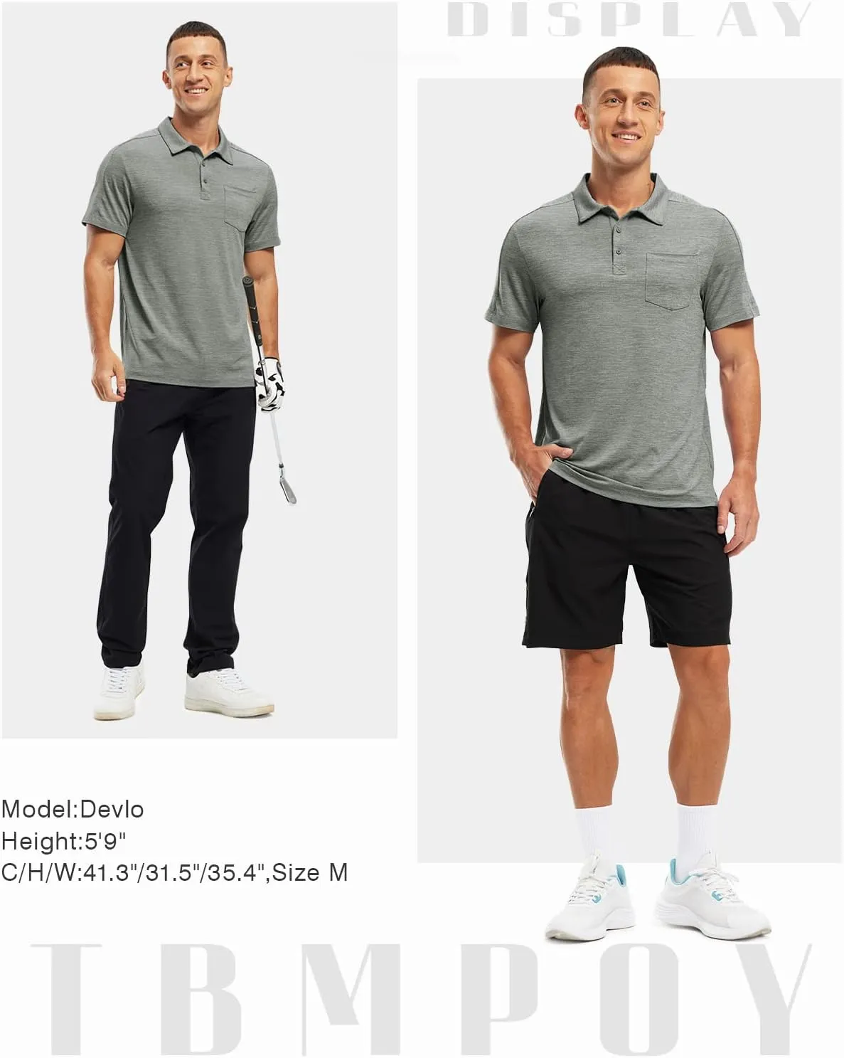 TBMPOY Men's Polo Shirts Short Sleeves with Pocket Lightweight Quick Dry Outdoor Casual Work Golf Sports Shirt