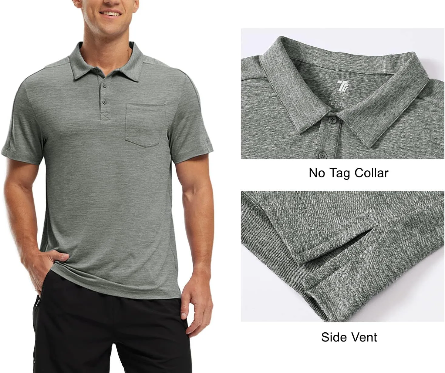 TBMPOY Men's Polo Shirts Short Sleeves with Pocket Lightweight Quick Dry Outdoor Casual Work Golf Sports Shirt