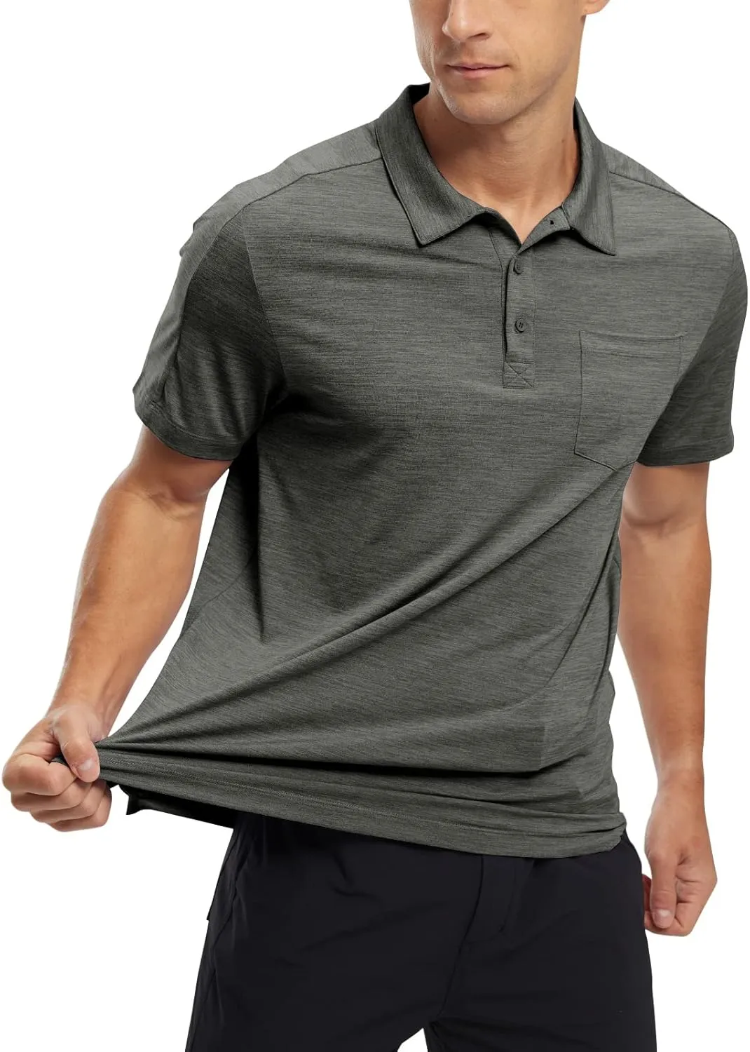 TBMPOY Men's Polo Shirts Short Sleeves with Pocket Lightweight Quick Dry Outdoor Casual Work Golf Sports Shirt