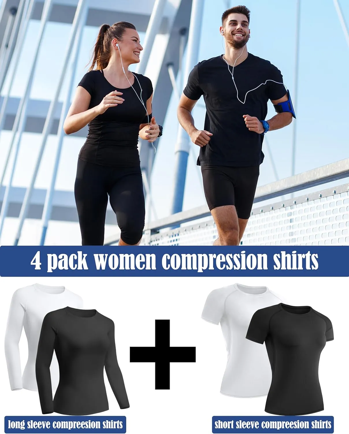 TELALEO 4 Pack Women's Compression Shirt Long/Short Sleeve Performance Workout Baselayer Athletic Top Gym Sports Gear