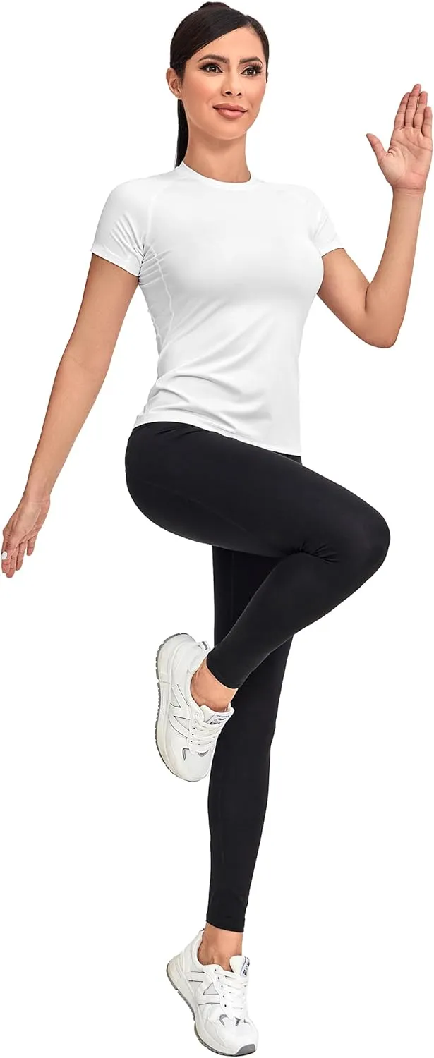 TELALEO 4 Pack Women's Compression Shirt Long/Short Sleeve Performance Workout Baselayer Athletic Top Gym Sports Gear