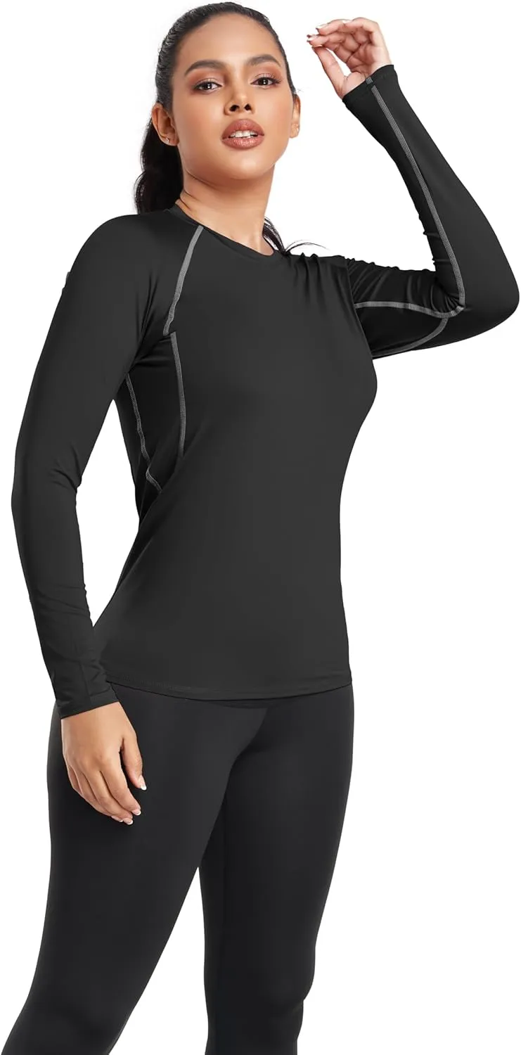 TELALEO 4 Pack Women's Compression Shirt Long/Short Sleeve Performance Workout Baselayer Athletic Top Gym Sports Gear