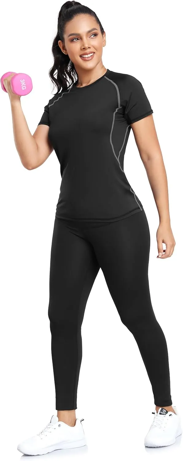 TELALEO 4 Pack Women's Compression Shirt Long/Short Sleeve Performance Workout Baselayer Athletic Top Gym Sports Gear