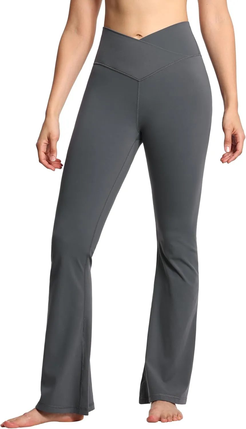 THE GYM PEOPLE Women's Crossover High Waist Flare Workout Leggings Bootcut Bell Bottom Yoga Pants with Tummy Control
