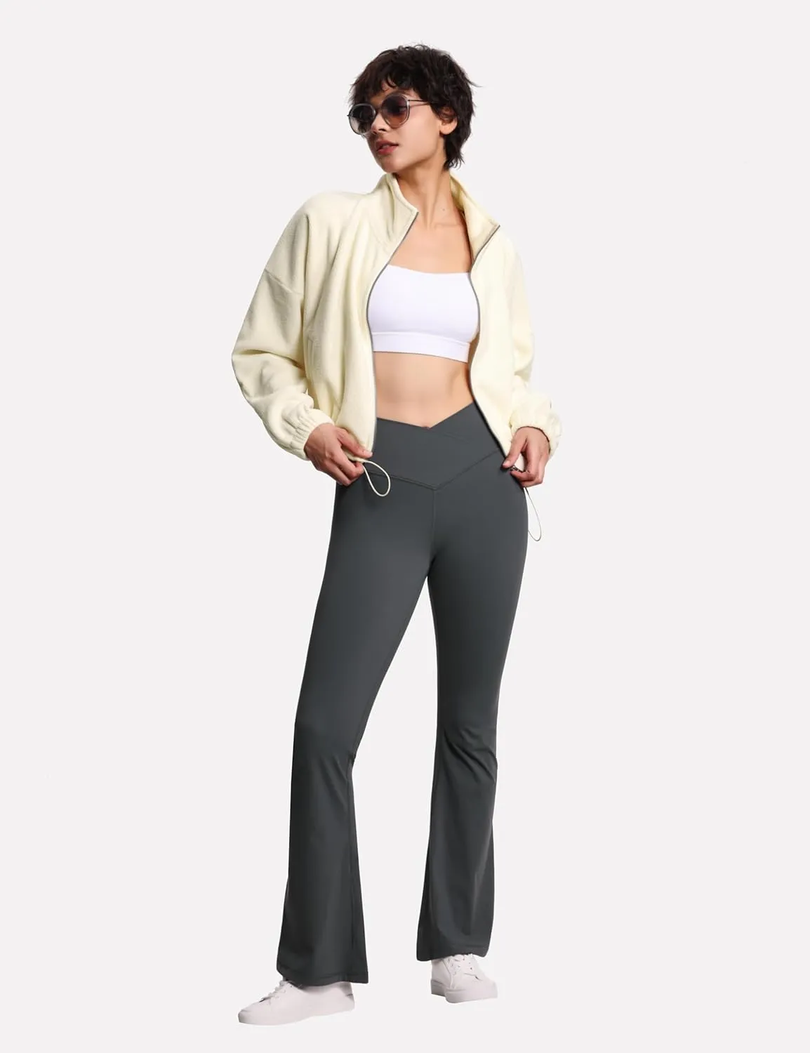 THE GYM PEOPLE Women's Crossover High Waist Flare Workout Leggings Bootcut Bell Bottom Yoga Pants with Tummy Control
