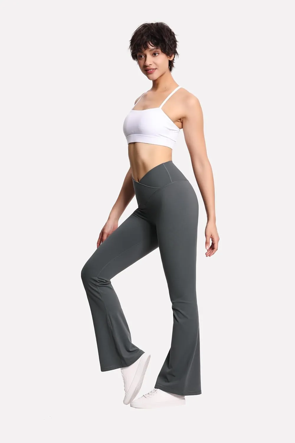THE GYM PEOPLE Women's Crossover High Waist Flare Workout Leggings Bootcut Bell Bottom Yoga Pants with Tummy Control