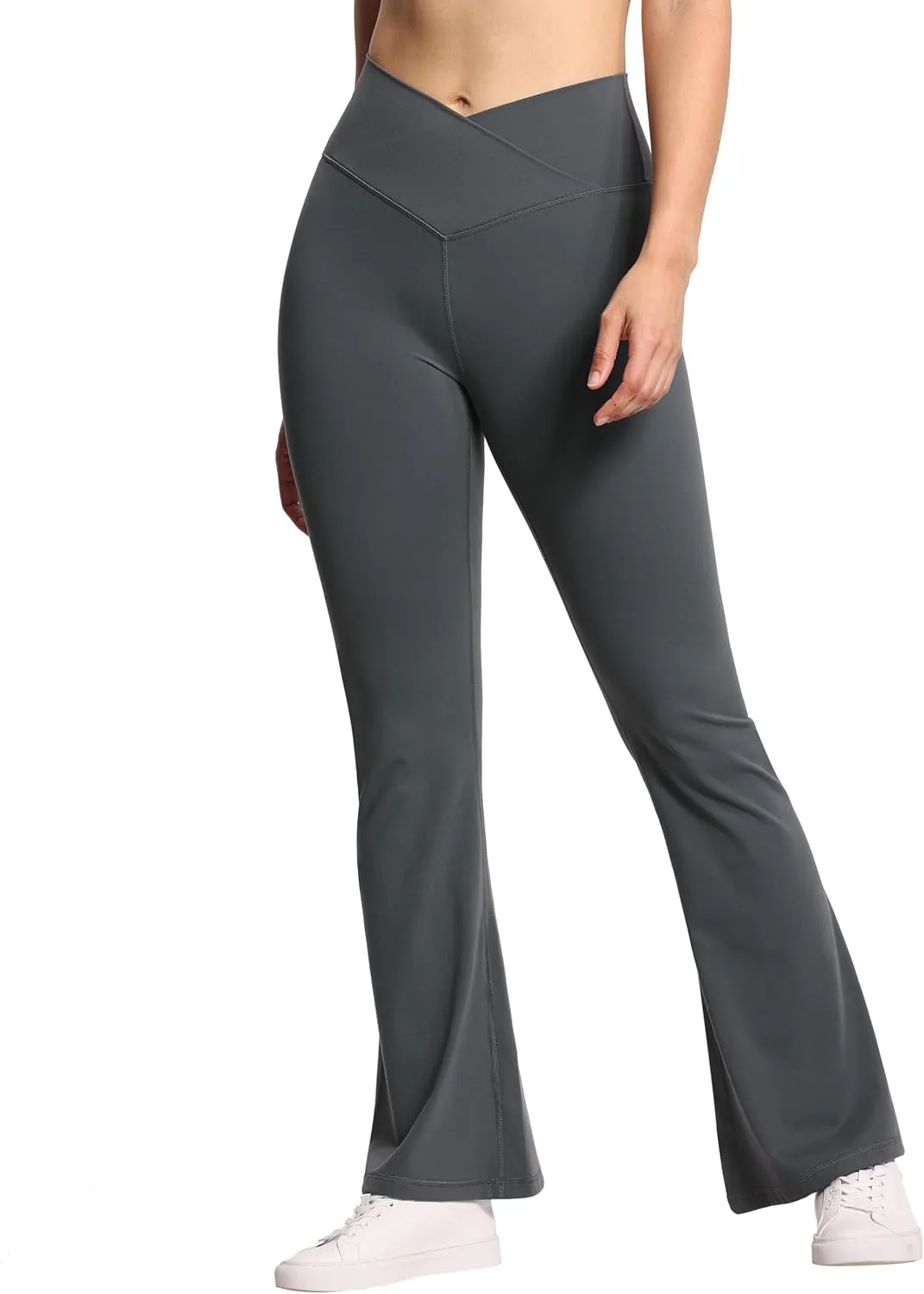 THE GYM PEOPLE Women's Crossover High Waist Flare Workout Leggings Bootcut Bell Bottom Yoga Pants with Tummy Control