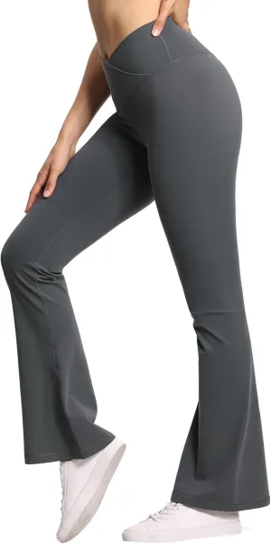 THE GYM PEOPLE Women's Crossover High Waist Flare Workout Leggings Bootcut Bell Bottom Yoga Pants with Tummy Control