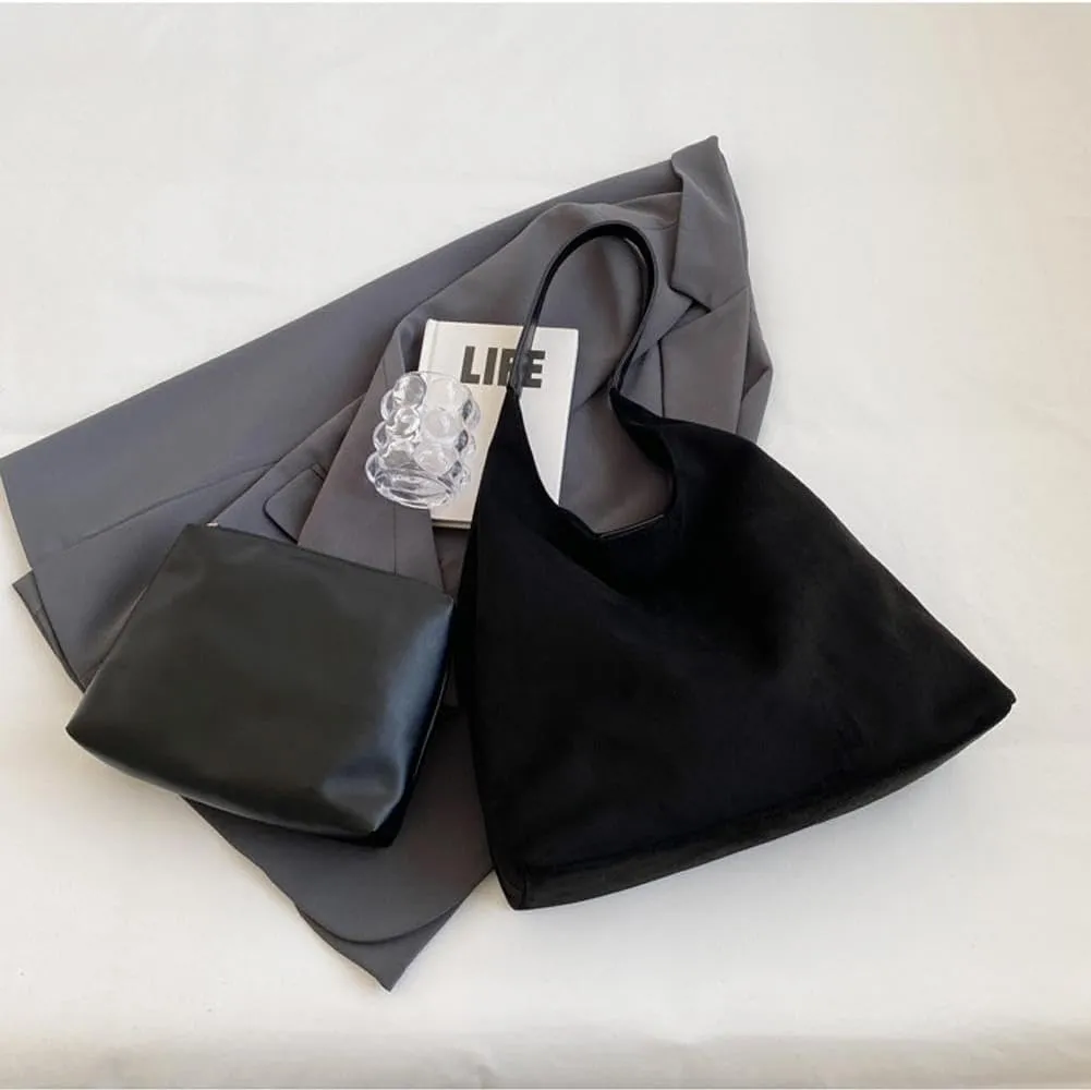 Tote Bags for Women, Work Bags With Pu Leather Clutch Purse Suede Slouchy Bag Hobo Handbag Office Tote Handbag