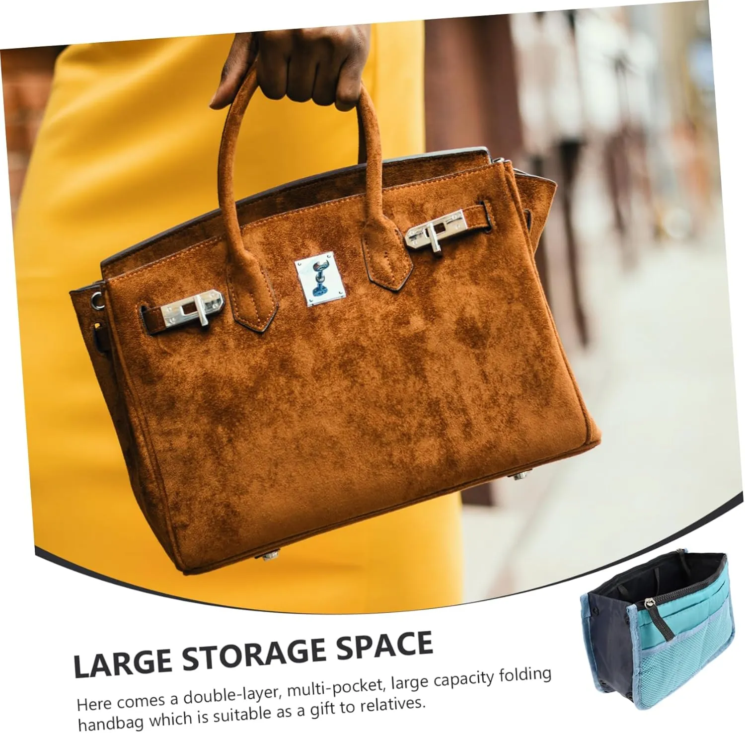 Travel Tote Bag Liner 2-pocket Large Capacity Stylish Nylon Bag Liner for Toiletries