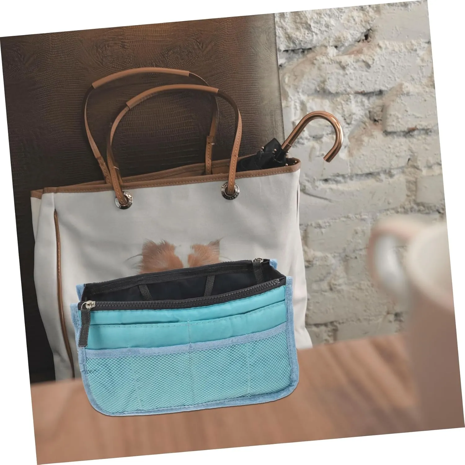 Travel Tote Bag Liner 2-pocket Large Capacity Stylish Nylon Bag Liner for Toiletries