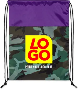 USMG Vibrant Camo Drawstring Tote Bags with Custom Full Color Imprint for Business Marketing, Gifts, and Events