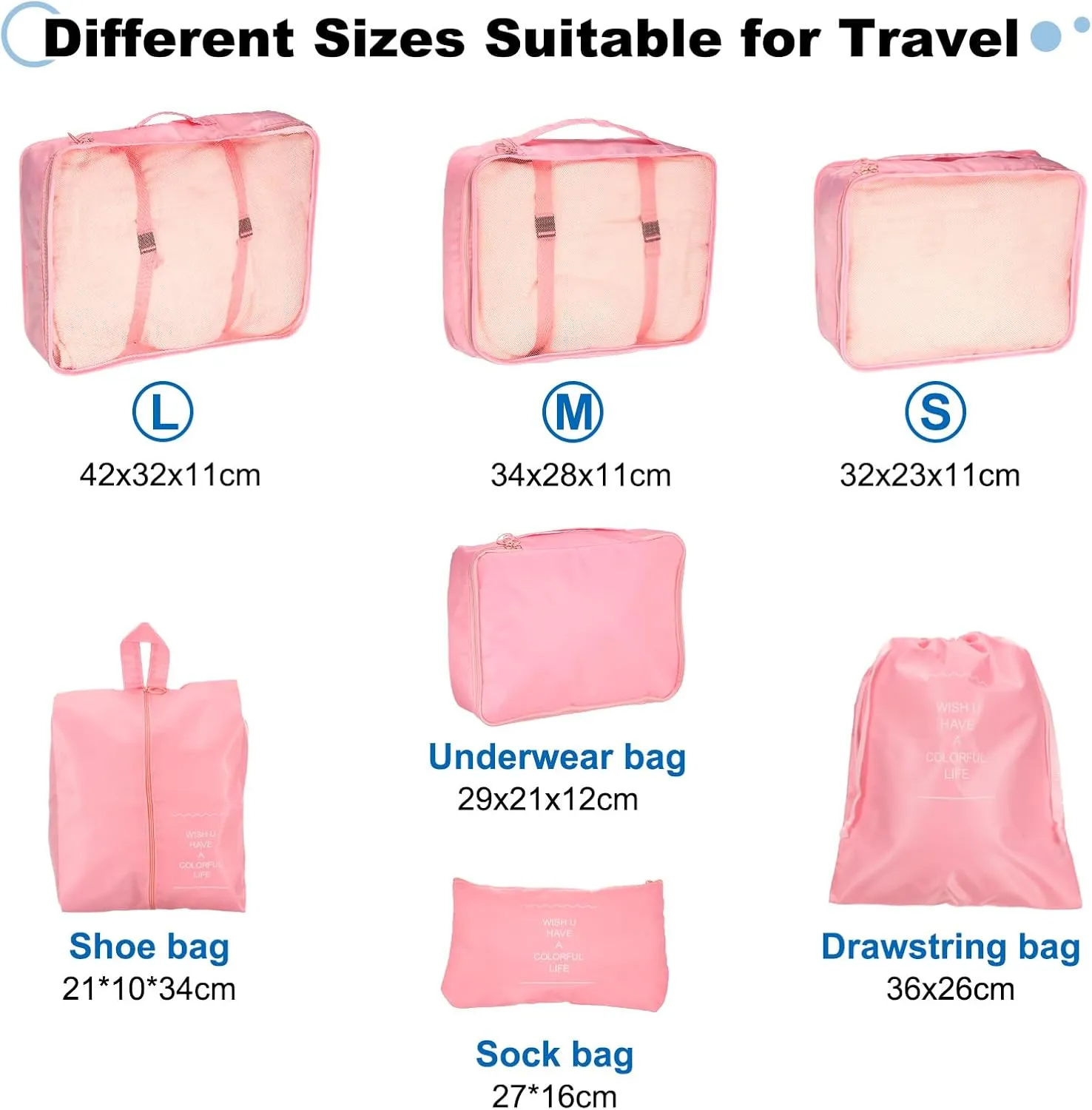 uxcell 7Set Travel Packing Cube, Travel Bags Organizer Luggage Organizer Bags Lightweight Compression Cube Travel Essentials with Shoe Bag for Outdoor Carry on Suitcases, Pink