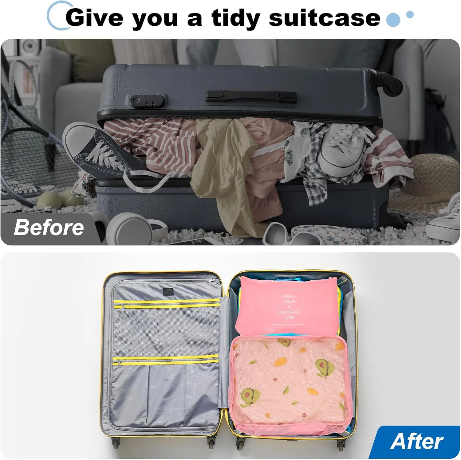 uxcell 7Set Travel Packing Cube, Travel Bags Organizer Luggage Organizer Bags Lightweight Compression Cube Travel Essentials with Shoe Bag for Outdoor Carry on Suitcases, Pink