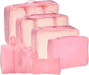 uxcell 7Set Travel Packing Cube, Travel Bags Organizer Luggage Organizer Bags Lightweight Compression Cube Travel Essentials with Shoe Bag for Outdoor Carry on Suitcases, Pink