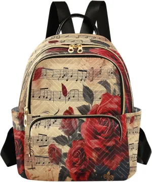 Vintage Flower Roses Leaves Mini Backpack for Women Small Backpack Purse for Girls Quilted Daypack for Travel Work Daily Shoulder Purses Bags Fashion Laptop Back Pack for Teens College Bookbag