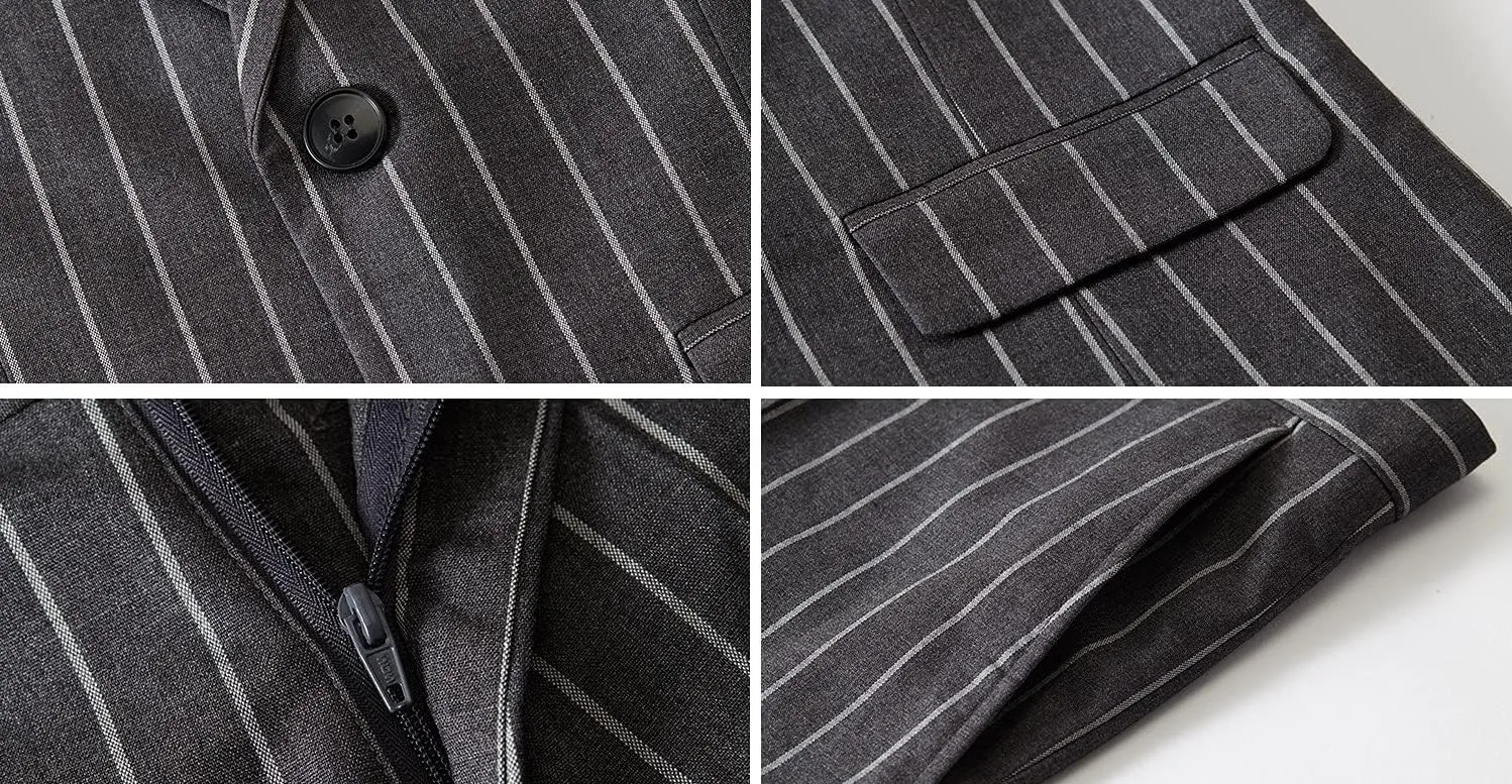 Wangyue Men's Pinstripe Suit Slim Fit 2 Pieces Double-Breasted Blazer Pant for Wedding Business