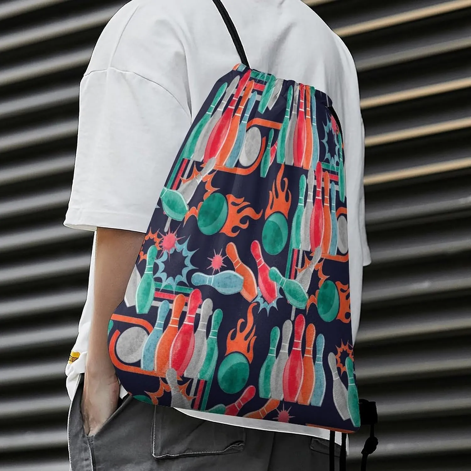 Watercolor Bowling Ball Drawstring Backpack Sports Drawstring Bags Gym String Bag
