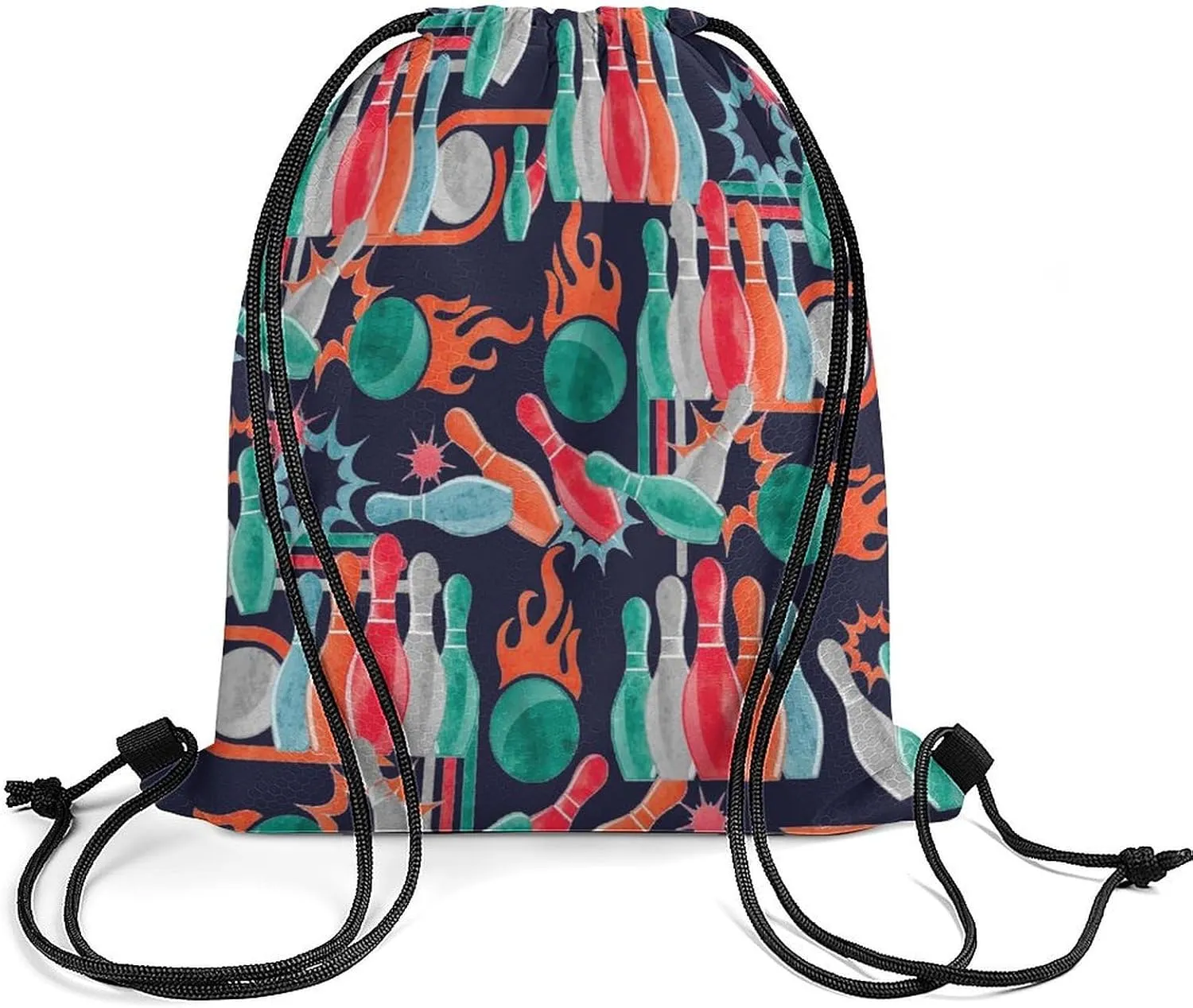 Watercolor Bowling Ball Drawstring Backpack Sports Drawstring Bags Gym String Bag