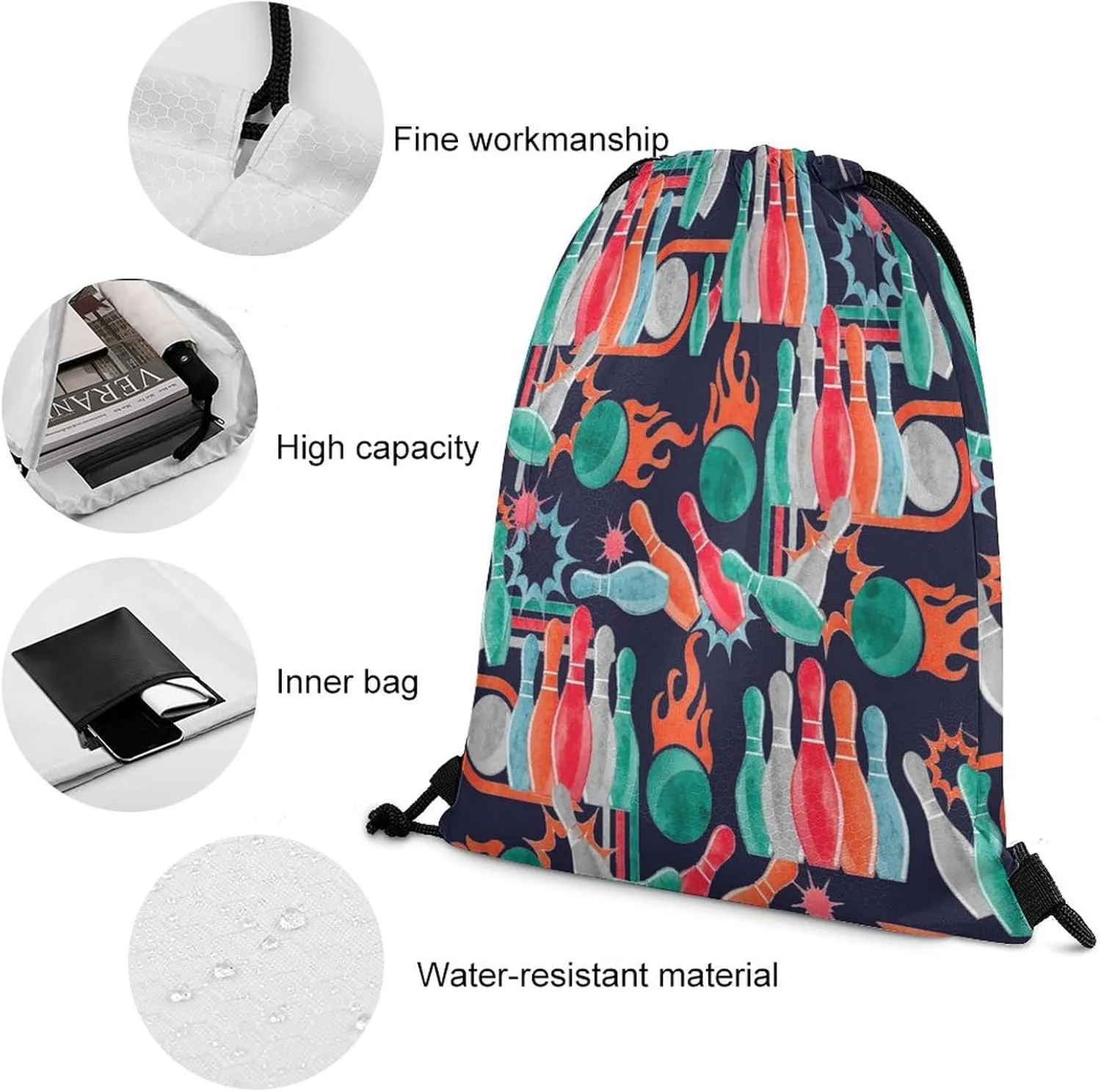 Watercolor Bowling Ball Drawstring Backpack Sports Drawstring Bags Gym String Bag