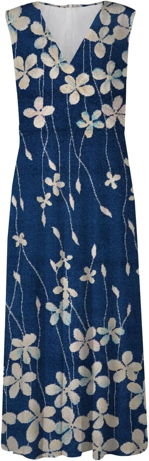Wedding Guest Dresses for Women Wrap V Neck Sleeveless Marble Floral Printed Maxi Dress Flowy Swing Party Sundress