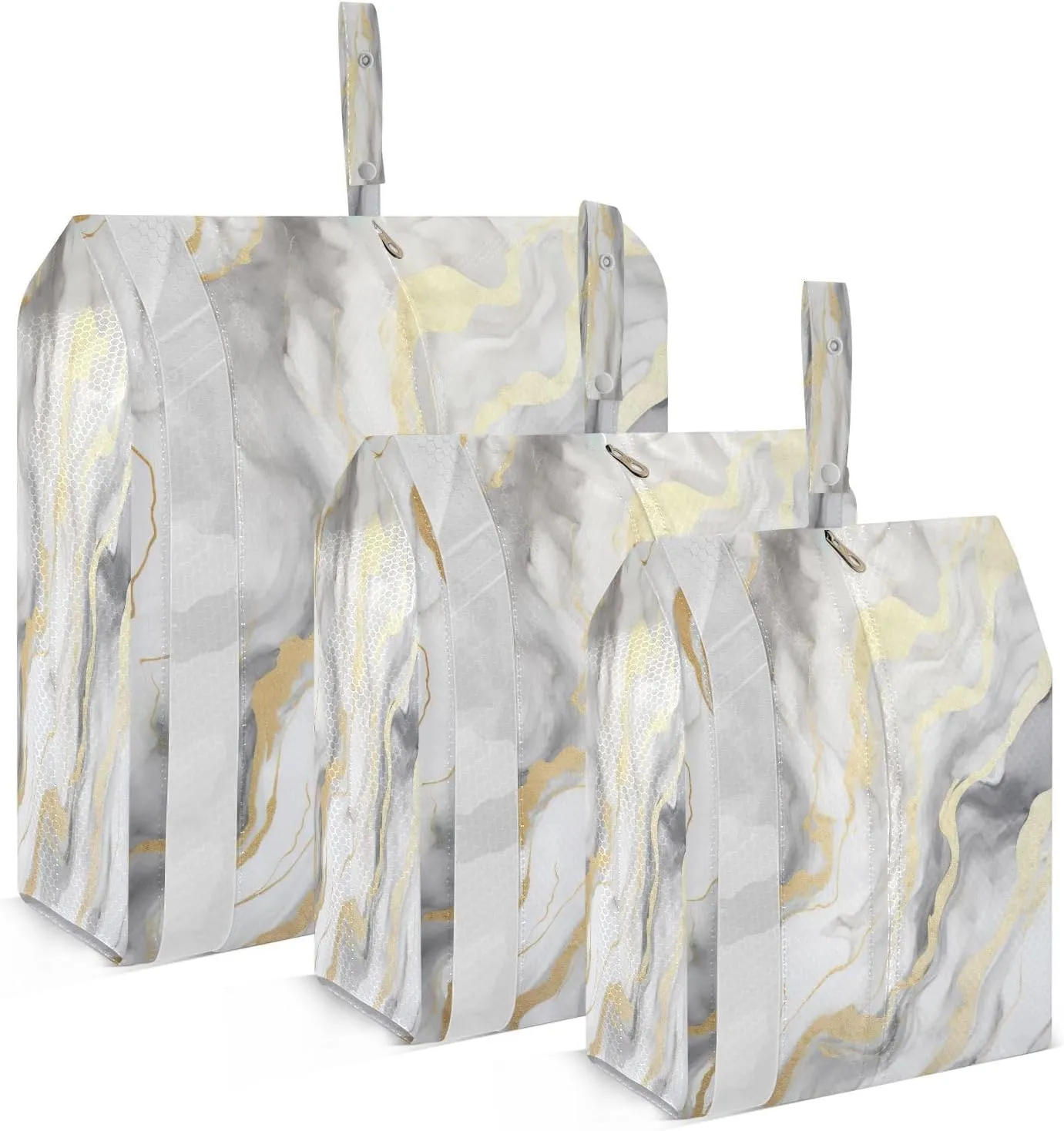 White Gold Marble Texture Compression Packing Cubes Luggage Organizer Bags for Travel Suitcase Organizer for Carry on Suitcases