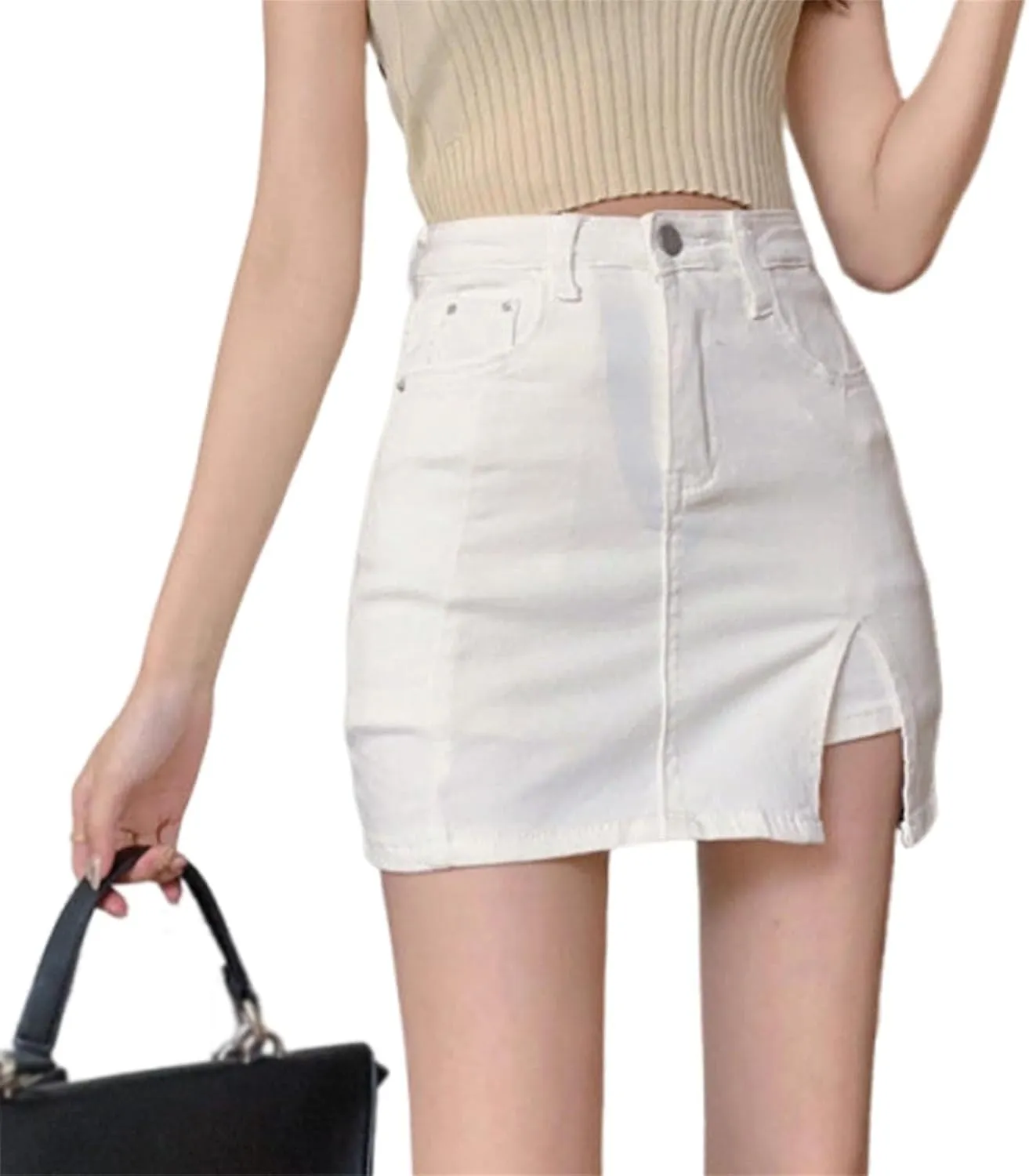 Woman Jean Skorts, Woman High Waisted Casual Stretchy Denim Skirt Side Split Mini Skirts,Summer Short Jean Skirt