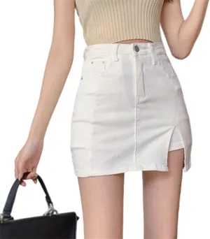 Woman Jean Skorts, Woman High Waisted Casual Stretchy Denim Skirt Side Split Mini Skirts,Summer Short Jean Skirt
